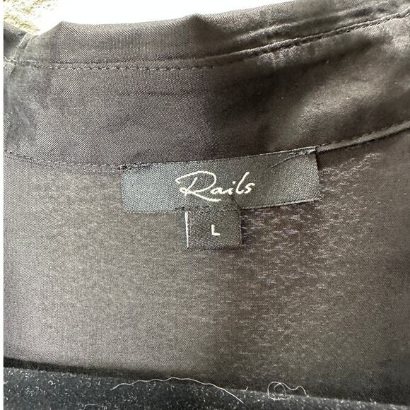 Rails Mona in Black Crepe Lace Long Sleeve Button Collared Shirt L - Picture 8 of 16